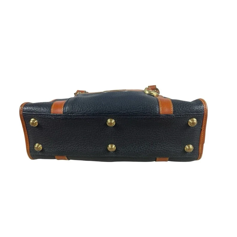 Dooney & Bourke AWL Navy Brown Pebbled Leather Top Handle Satchel Purse Bag 90s